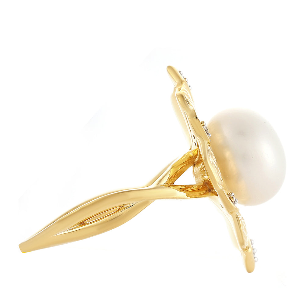 Pozlátený Strieborný Prsteň s Barokovou Sladkovodnou Kultivovanou Perlou a Bielym Topásom 4 
