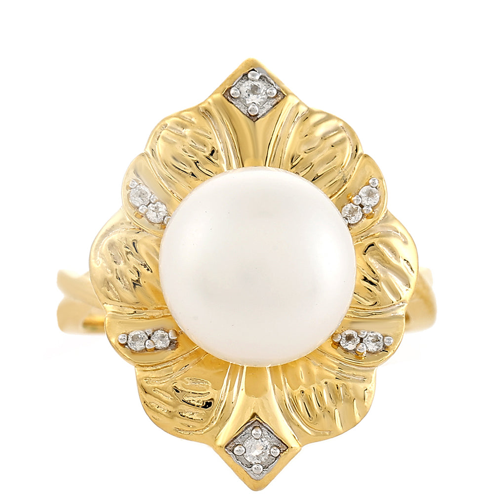 Pozlátený Strieborný Prsteň s Barokovou Sladkovodnou Kultivovanou Perlou a Bielym Topásom 1 