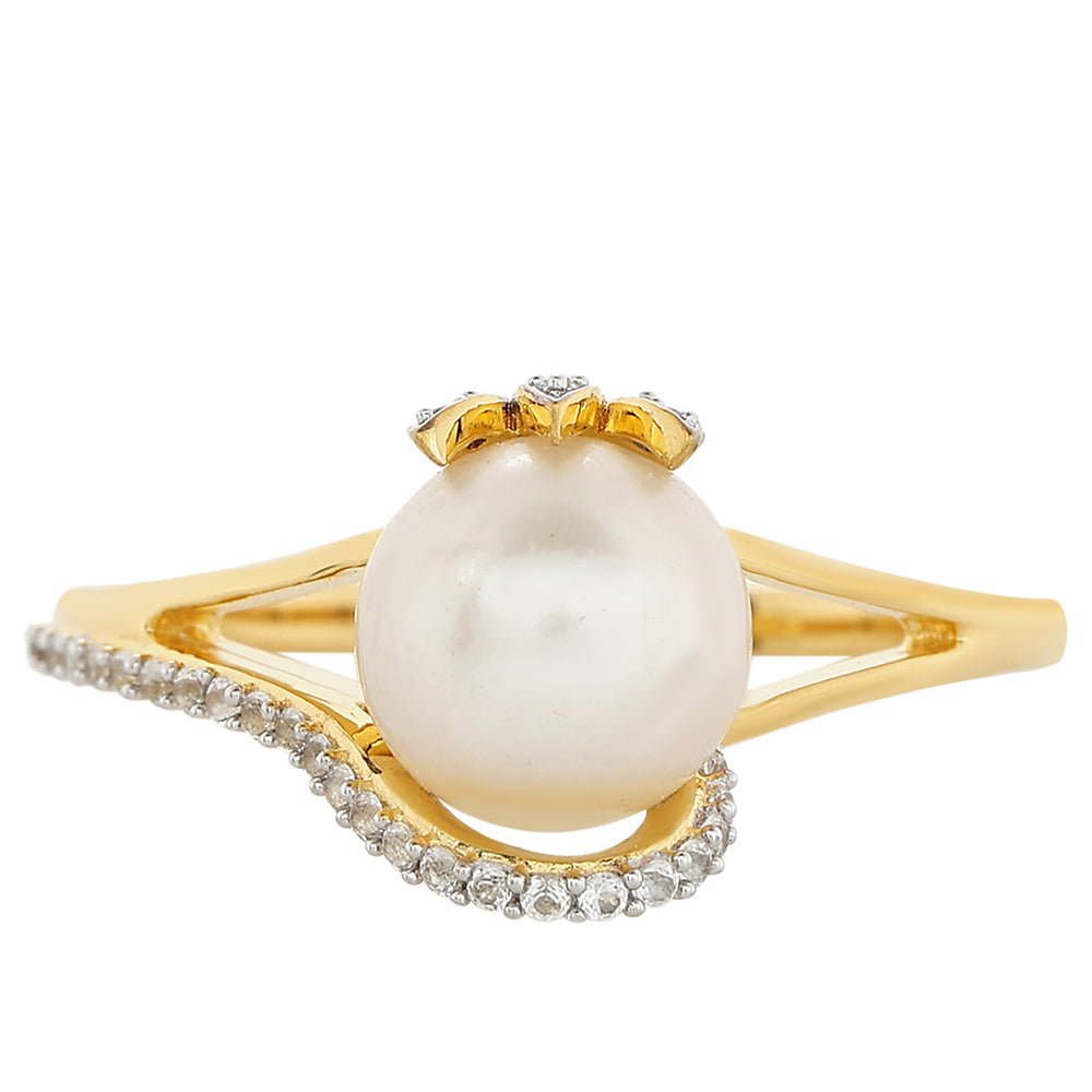 Pozlátený Strieborný Prsteň s Barokovou Sladkovodnou Kultivovanou Perlou a Bielym Topásom 1 