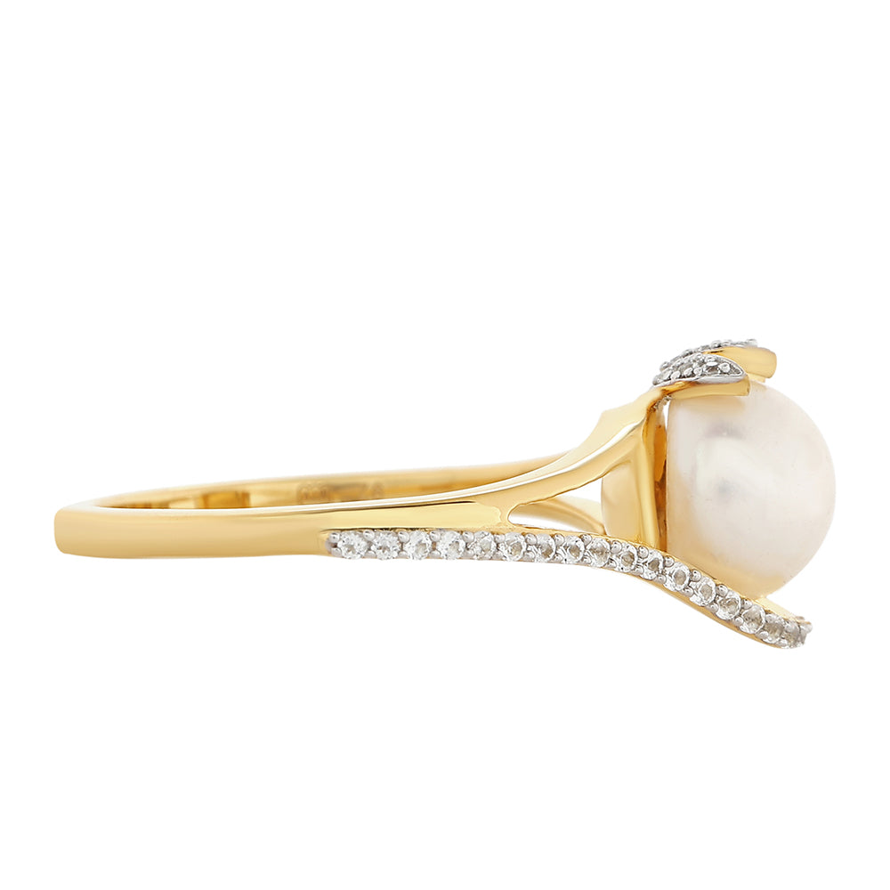 Pozlátený Strieborný Prsteň s Barokovou Sladkovodnou Kultivovanou Perlou a Bielym Topásom 2 