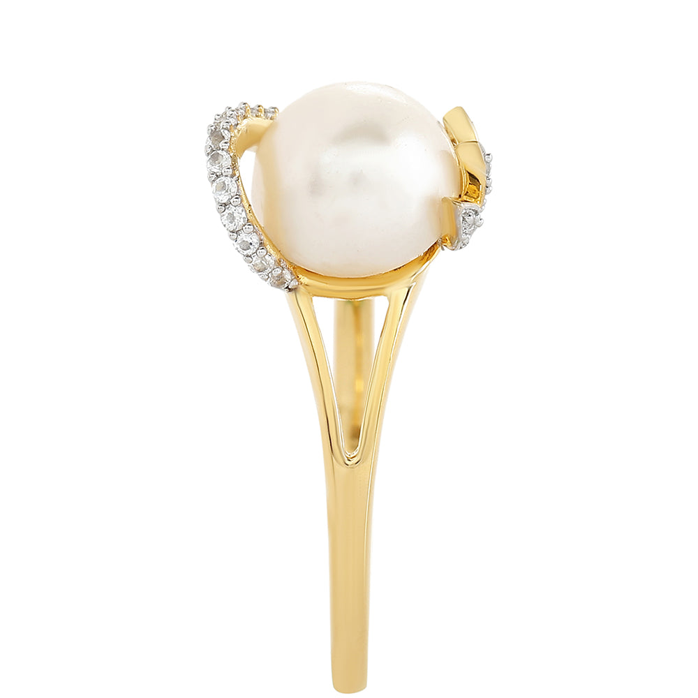 Pozlátený Strieborný Prsteň s Barokovou Sladkovodnou Kultivovanou Perlou a Bielym Topásom 4 