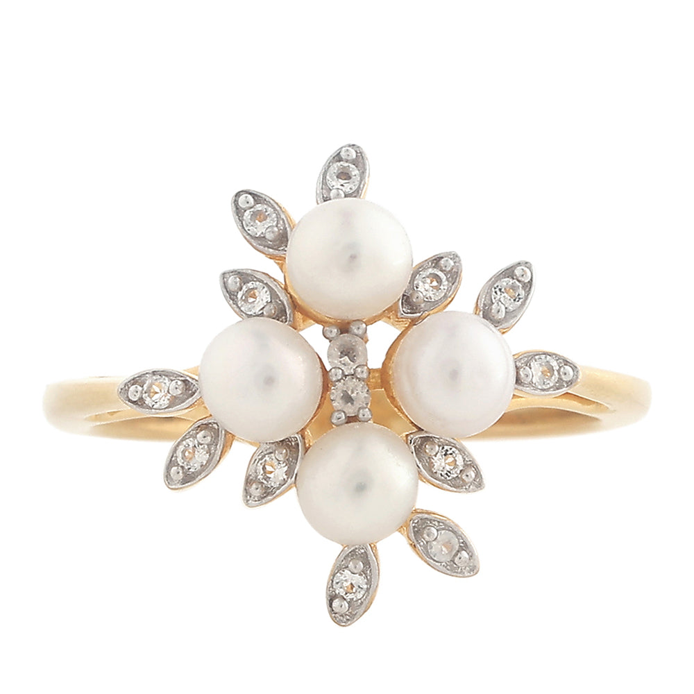 Pozlátený Strieborný Prsteň s Barokovou Sladkovodnou Kultivovanou Perlou a Bielym Topásom 1 