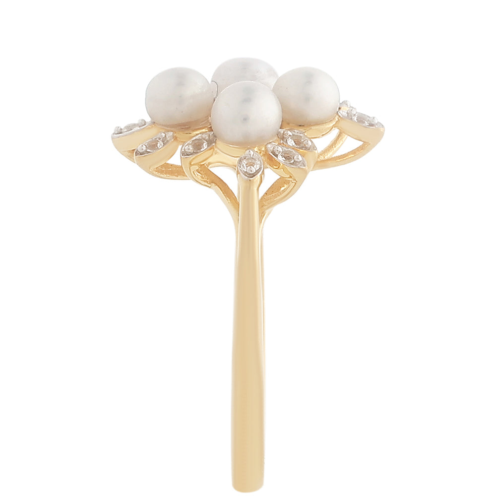 Pozlátený Strieborný Prsteň s Barokovou Sladkovodnou Kultivovanou Perlou a Bielym Topásom 4 