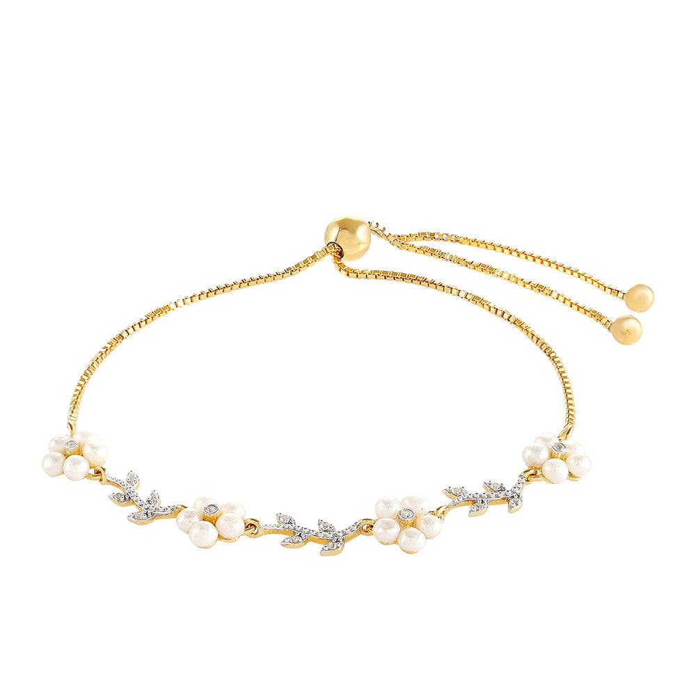 Pozlátený Strieborný Náramok s Barokovou Sladkovodnou Kultivovanou Perlou a Bielym Topásom