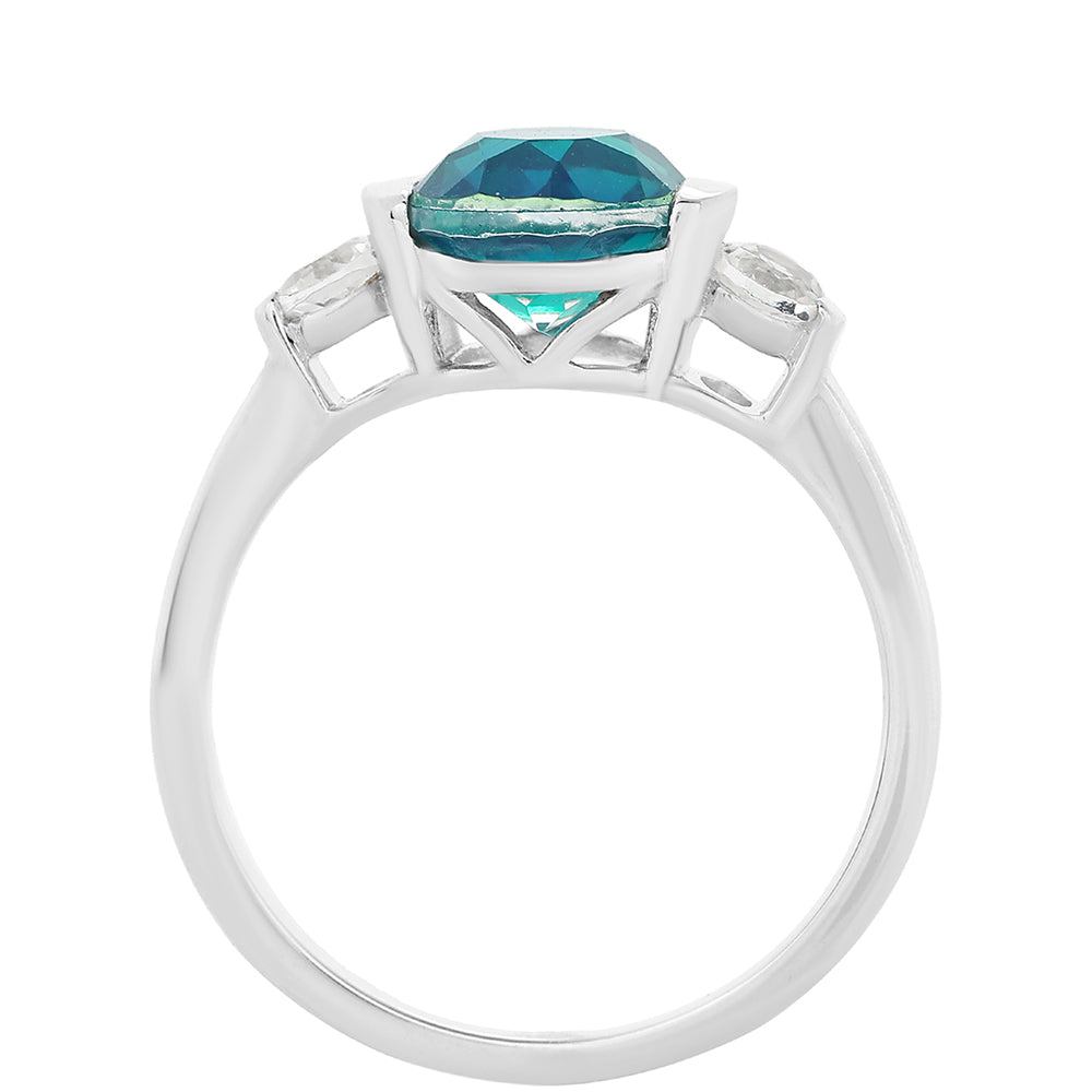 Strieborný Prsteň s Pávím Kremeňom a Bielym Topásom