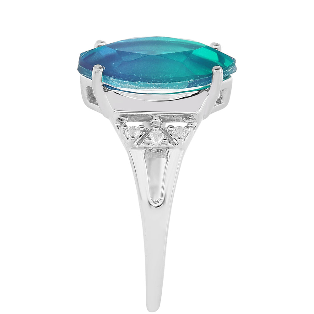 Strieborný Prsteň s Pávím Kremeňom a Bielym Topásom