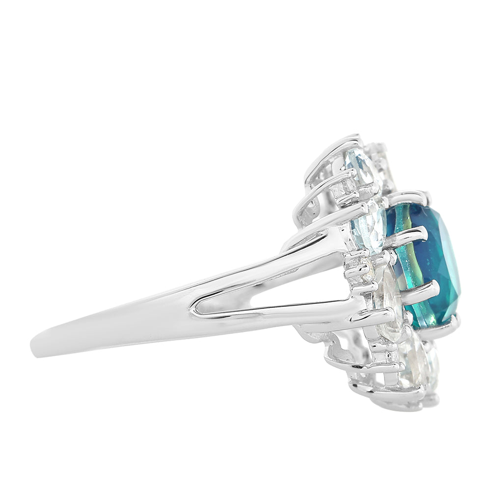 Strieborný Prsteň s Pávím Kremeňom a Bielym Topásom