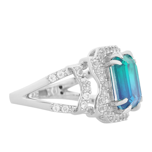 Strieborný Prsteň s Pávím Kremeňom a Bielym Topásom