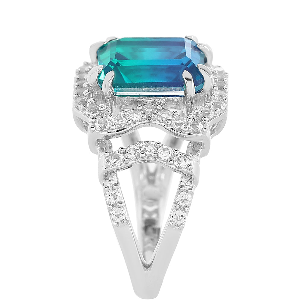 Strieborný Prsteň s Pávím Kremeňom a Bielym Topásom