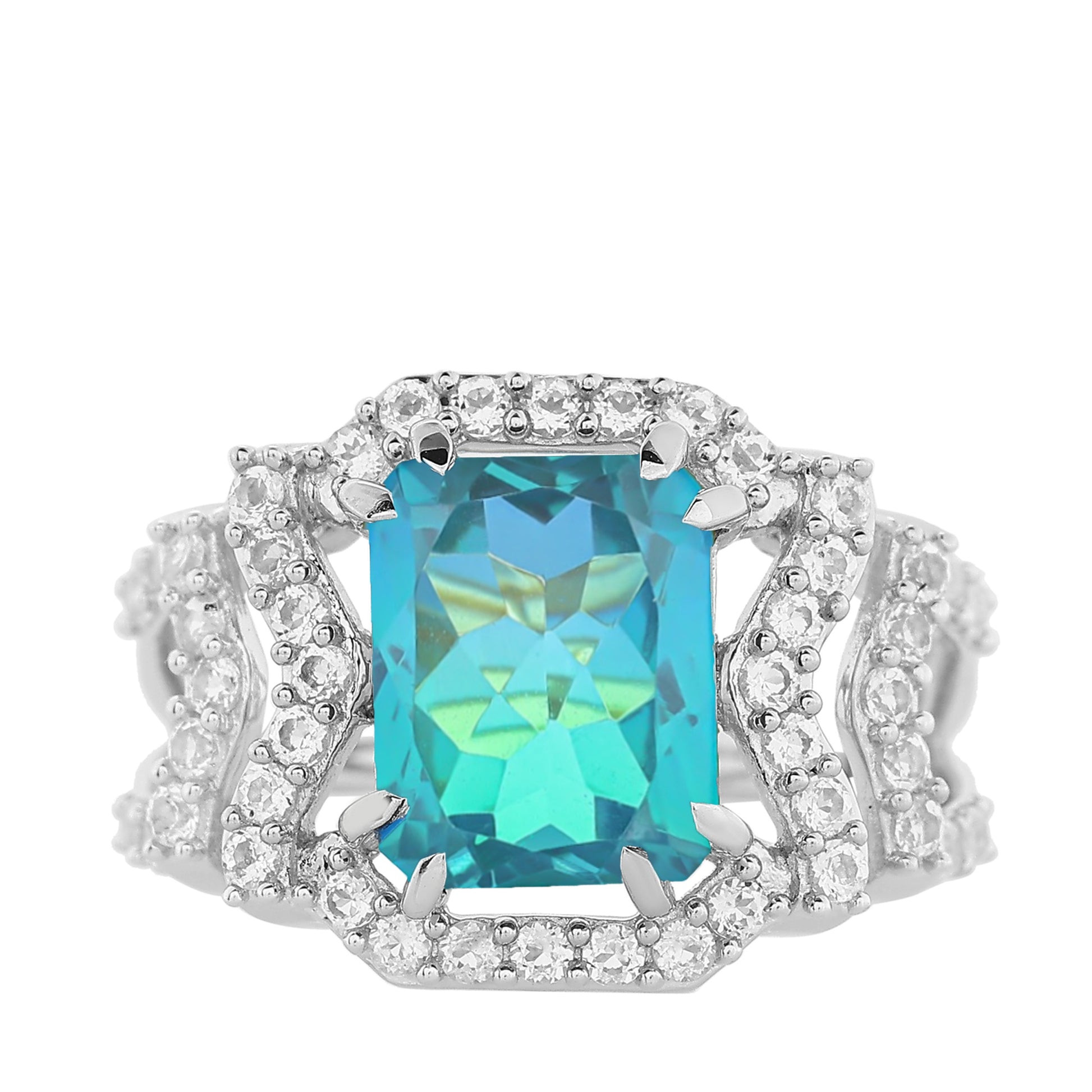 Strieborný Prsteň s Pávím Kremeňom a Bielym Topásom 8 