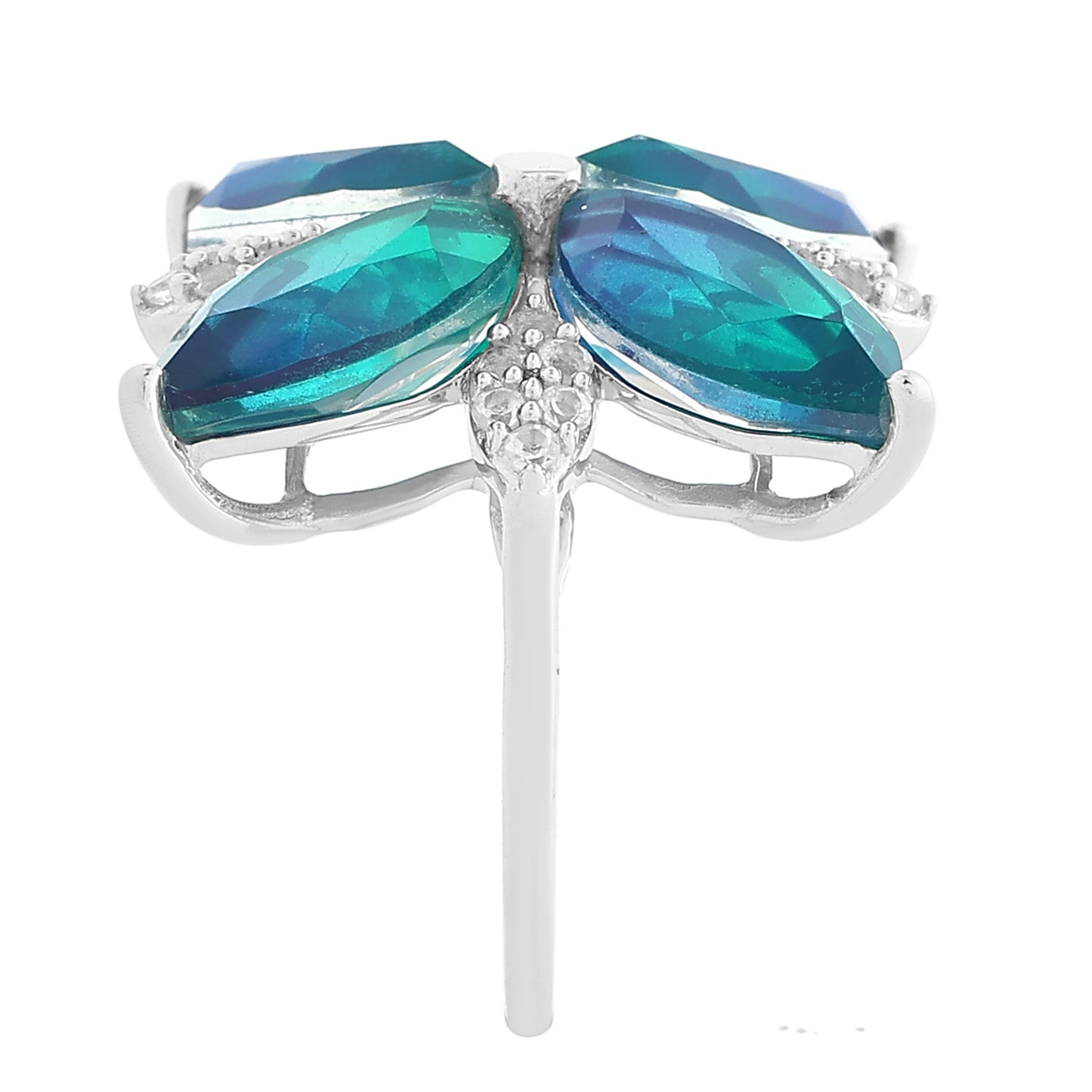 Strieborný Prsteň s Pávím Kremeňom a Bielym Topásom