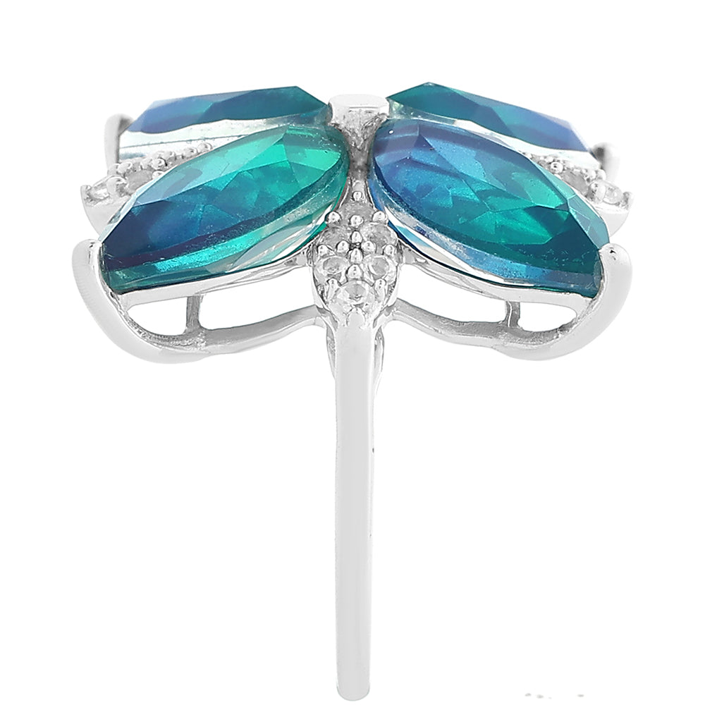 Strieborný Prsteň s Pávím Kremeňom a Bielym Topásom