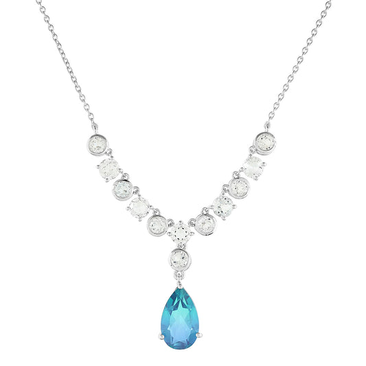 Strieborný Náhrdelník s Pávím Kremeňom a Bielym Topásom