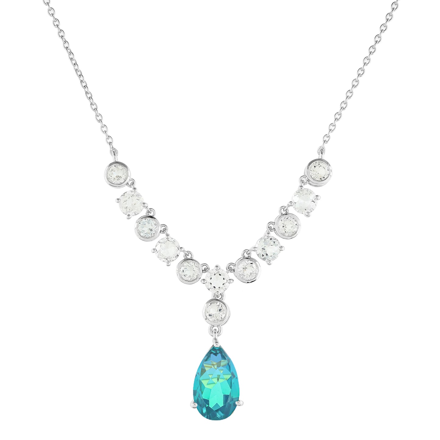 Strieborný Náhrdelník s Pávím Kremeňom a Bielym Topásom