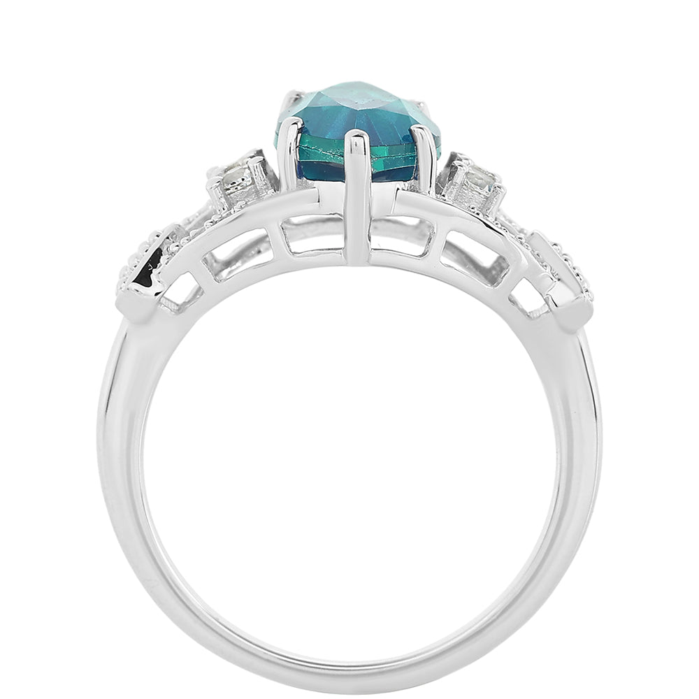 Strieborný Prsteň s Pávím Kremeňom a Bielym Topásom 3 