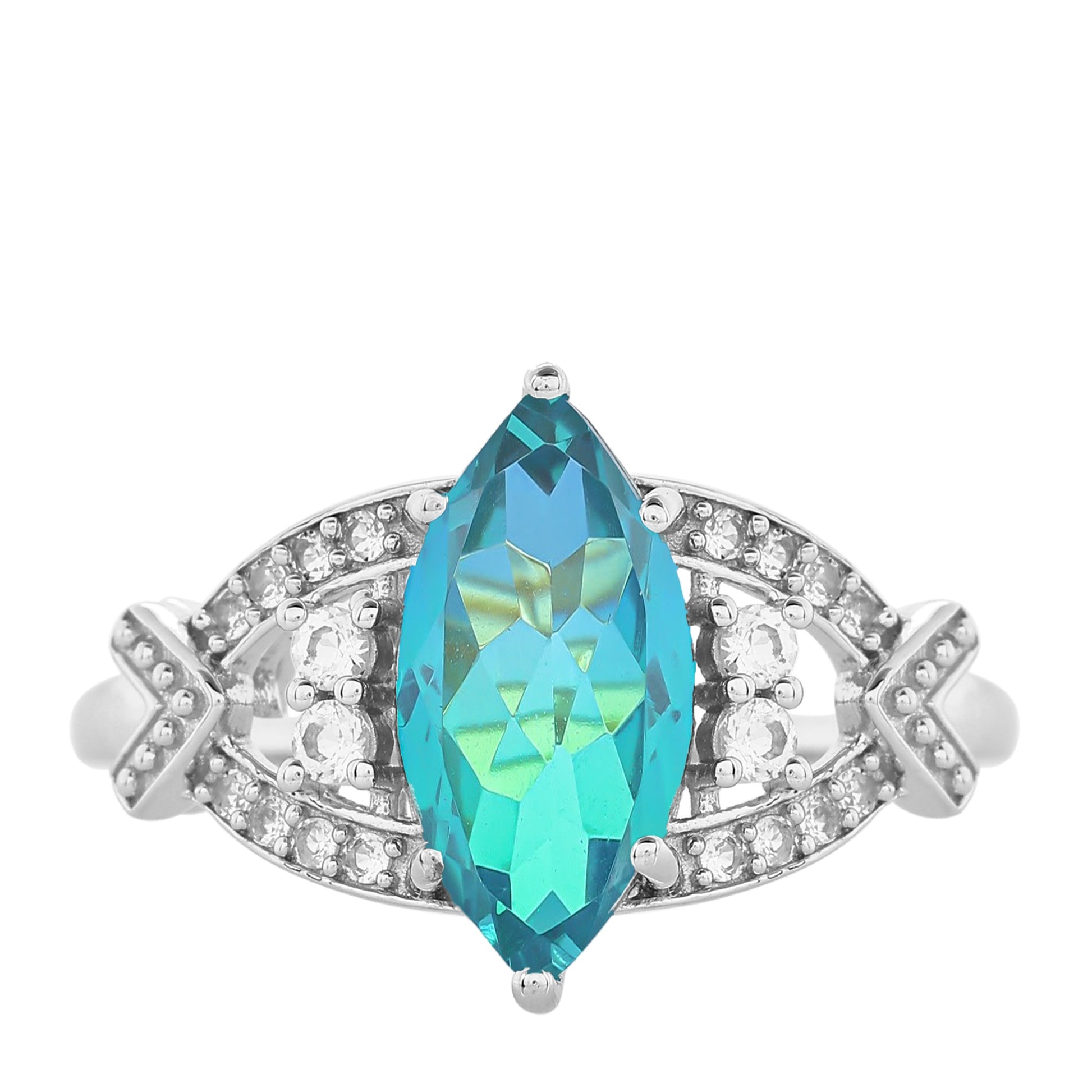 Strieborný Prsteň s Pávím Kremeňom a Bielym Topásom 8 