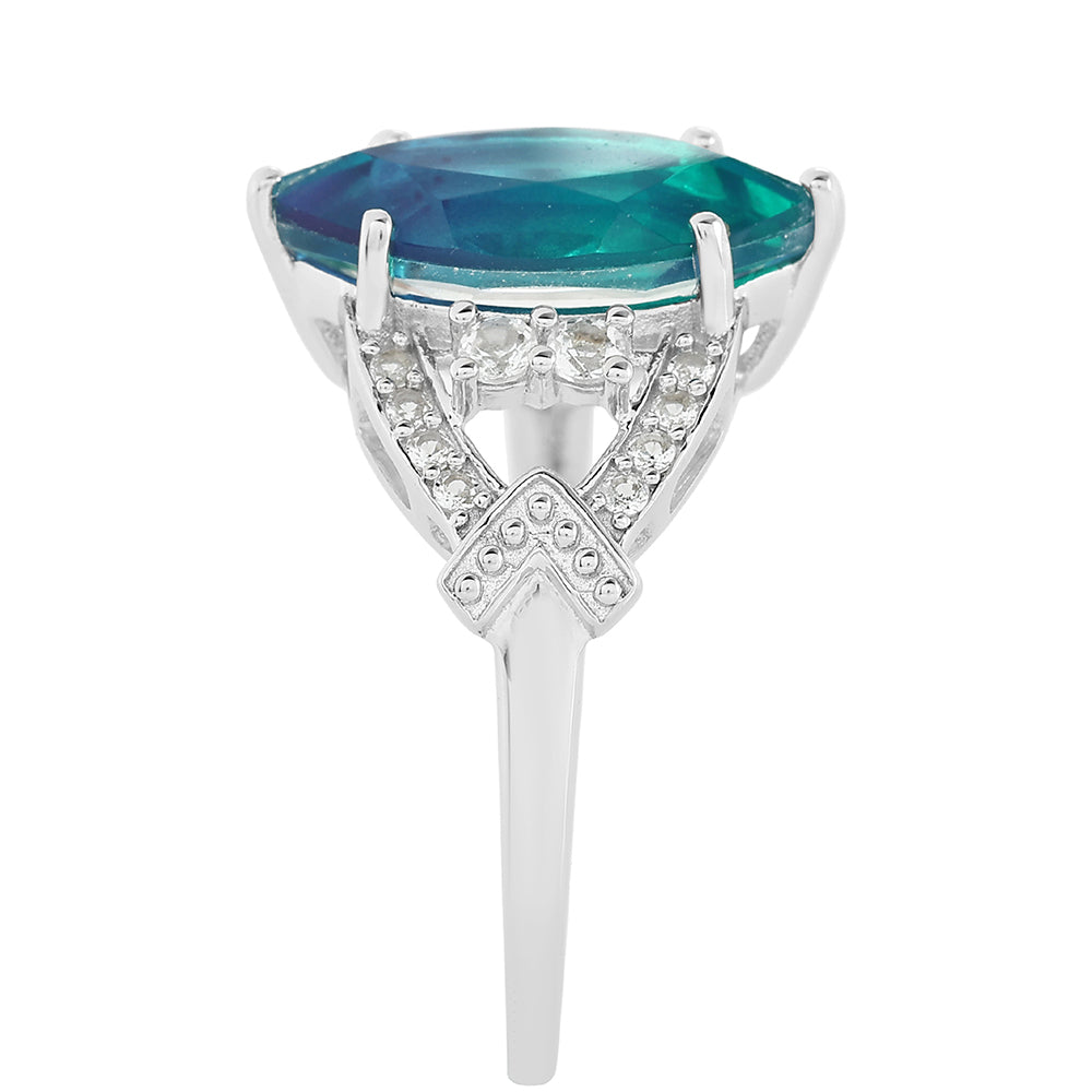 Strieborný Prsteň s Pávím Kremeňom a Bielym Topásom