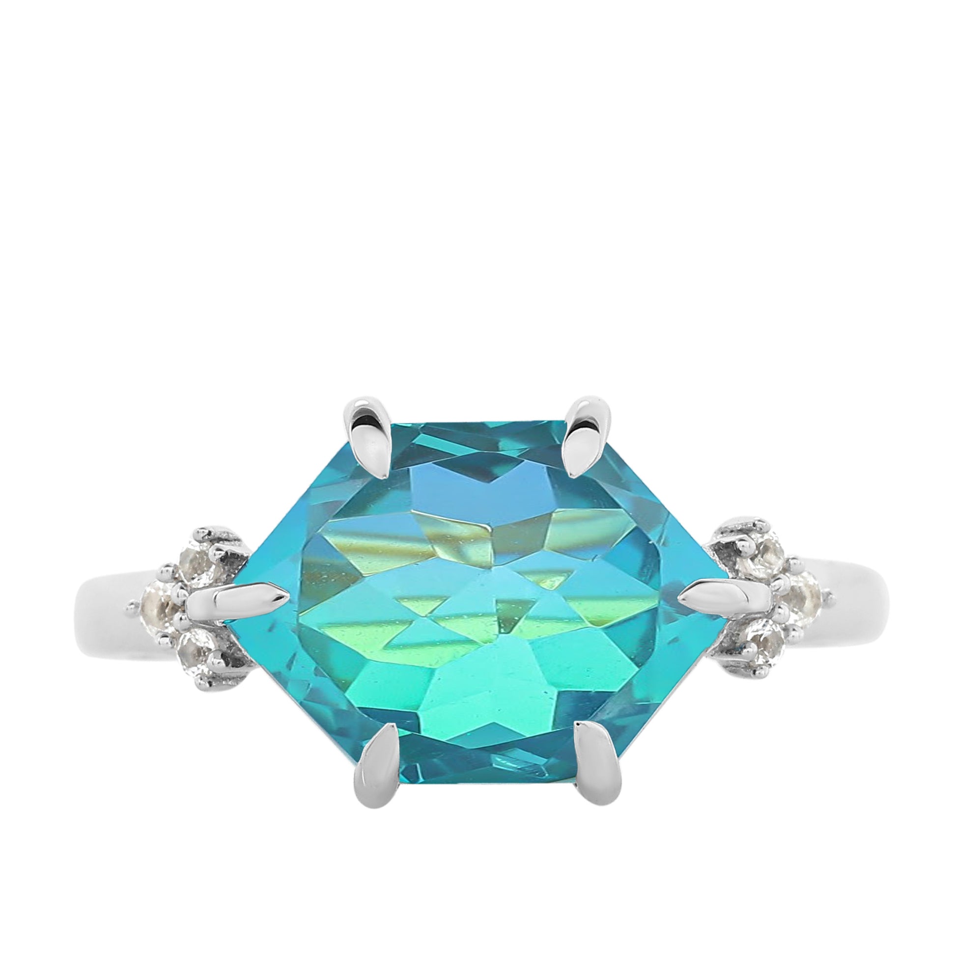 Strieborný Prsteň s Pávím Kremeňom a Bielym Topásom 8 