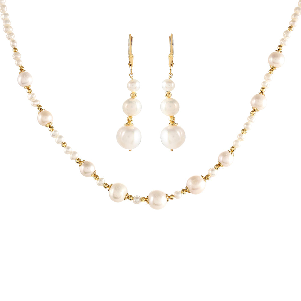 Pozlátené Strieborné Sada s Barokovou Sladkovodnou Kultivovanou Perlou ( Náhrdelník+Náušnice ) 1 
