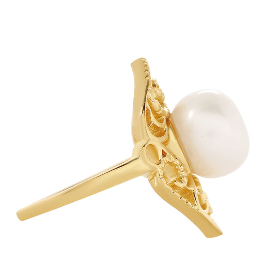 Pozlátený Strieborný Prsteň s Barokovou Sladkovodnou Kultivovanou Perlou