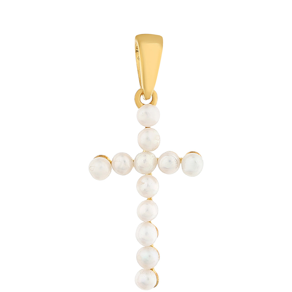 Kríž Pozlátený Strieborný Prívesok s Barokovou Sladkovodnou Kultivovanou Perlou