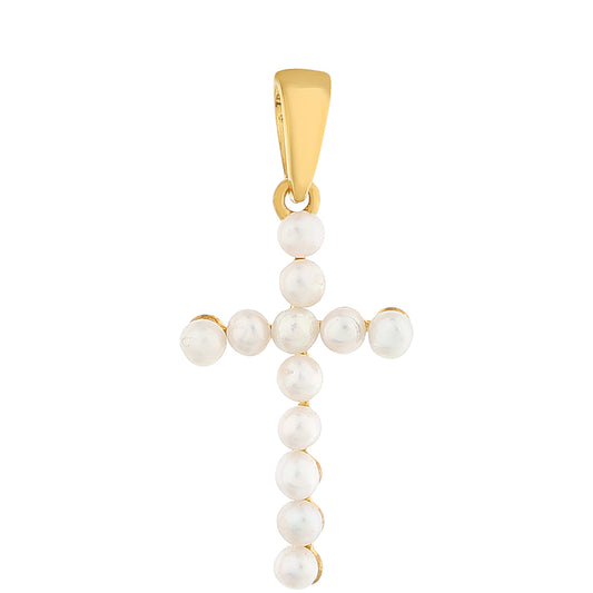 Kríž Pozlátený Strieborný Prívesok s Barokovou Sladkovodnou Kultivovanou Perlou