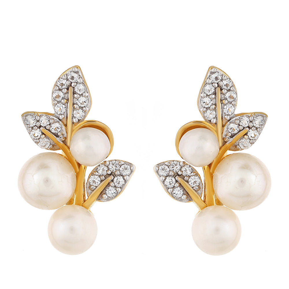 Pozlátené Strieborné Náušnice s Barokovou Sladkovodnou Kultivovanou Perlou a Bielym Topásom 1 