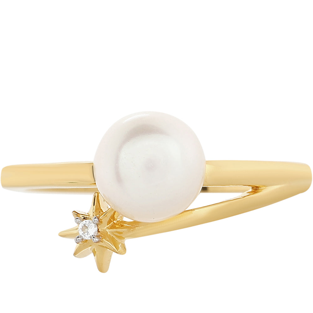 Pozlátený Strieborný Prsteň s Barokovou Sladkovodnou Kultivovanou Perlou a Bielym Topásom
