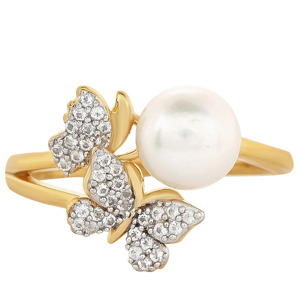 Pozlátený Strieborný Prsteň s Barokovou Sladkovodnou Kultivovanou Perlou a Bielym Topásom 1 