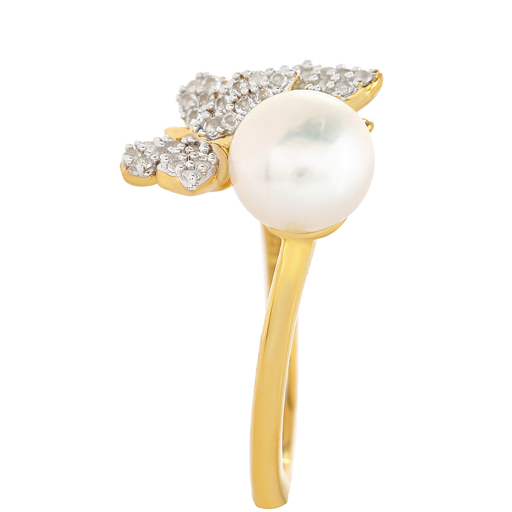 Pozlátený Strieborný Prsteň s Barokovou Sladkovodnou Kultivovanou Perlou a Bielym Topásom 4 