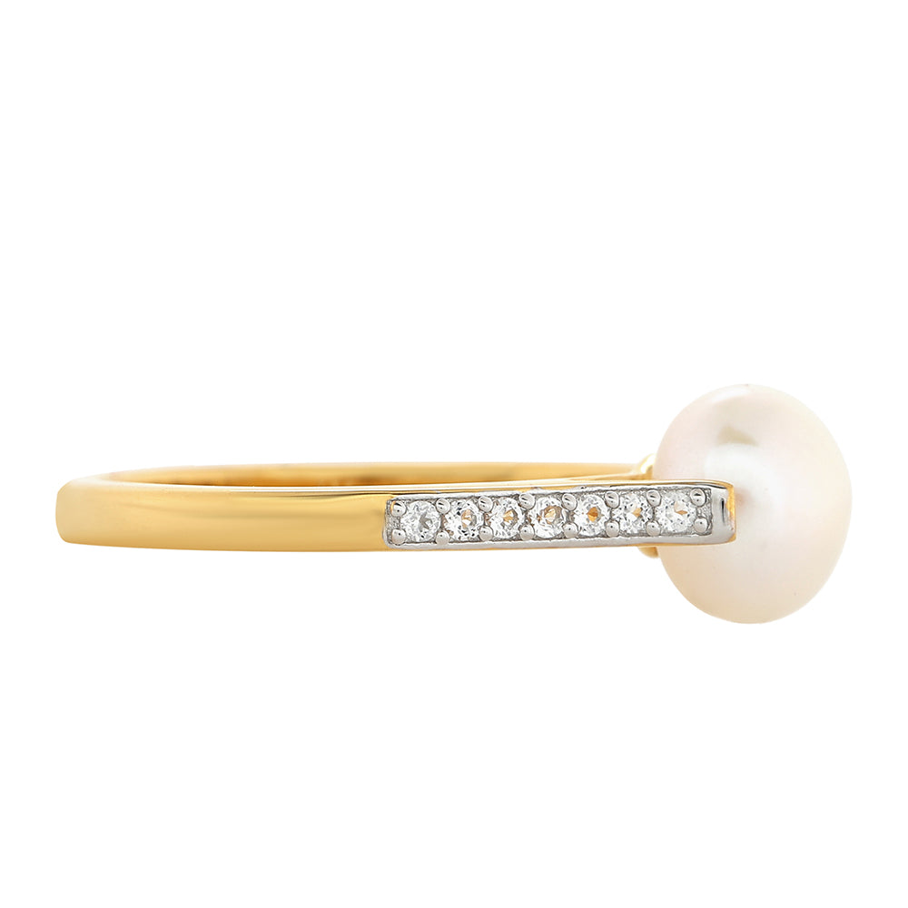 Pozlátený Strieborný Prsteň s Barokovou Sladkovodnou Kultivovanou Perlou a Bielym Topásom 2 