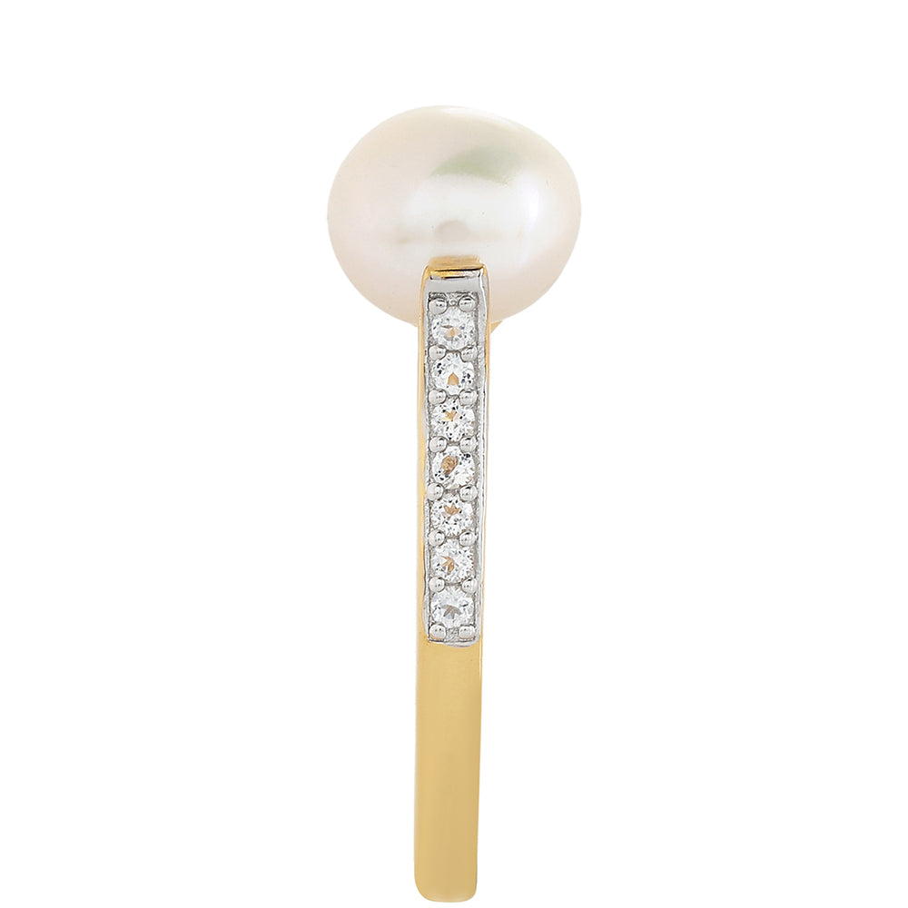 Pozlátený Strieborný Prsteň s Barokovou Sladkovodnou Kultivovanou Perlou a Bielym Topásom 4 