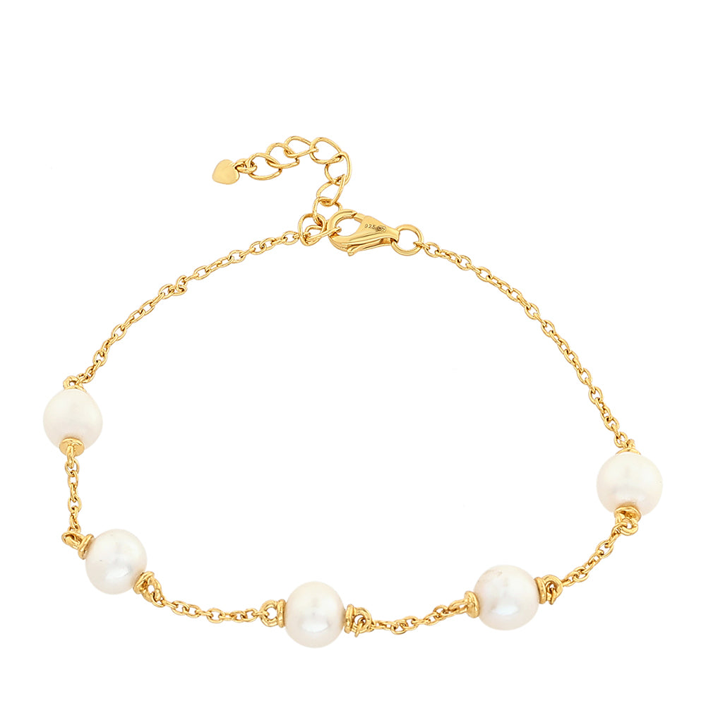 Pozlátený Strieborný Náramok s Barokovou Sladkovodnou Kultivovanou Perlou