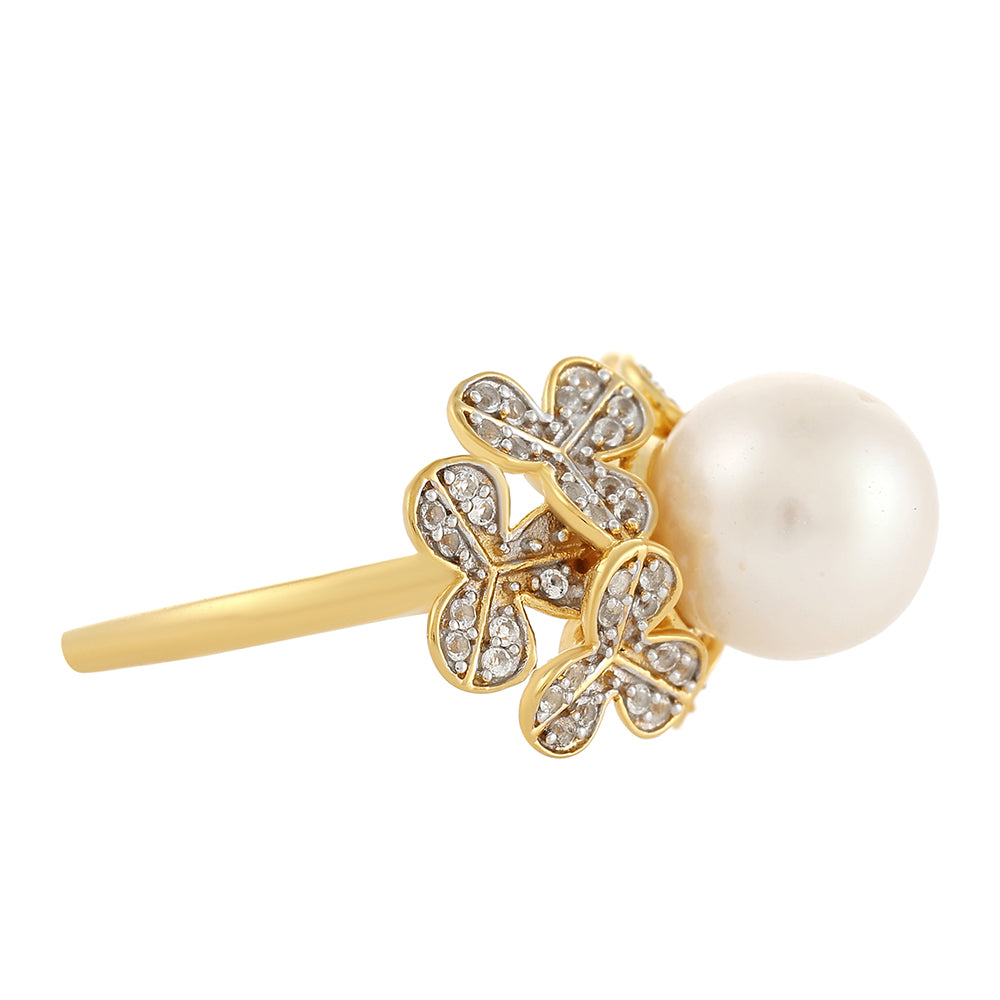 Pozlátený Strieborný Prsteň s Barokovou Sladkovodnou Kultivovanou Perlou a Bielym Topásom 2 