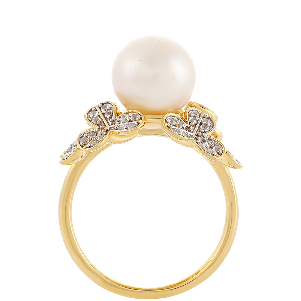 Pozlátený Strieborný Prsteň s Barokovou Sladkovodnou Kultivovanou Perlou a Bielym Topásom 3 