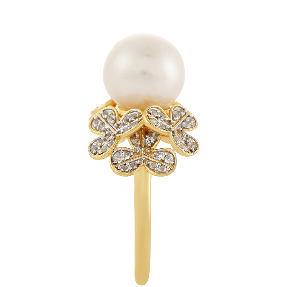 Pozlátený Strieborný Prsteň s Barokovou Sladkovodnou Kultivovanou Perlou a Bielym Topásom 4 