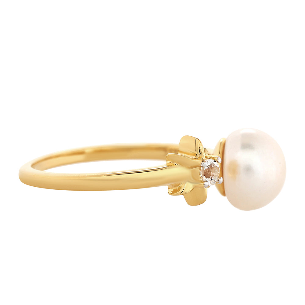 Pozlátený Strieborný Prsteň s Barokovou Sladkovodnou Kultivovanou Perlou a Bielym Topásom 2 