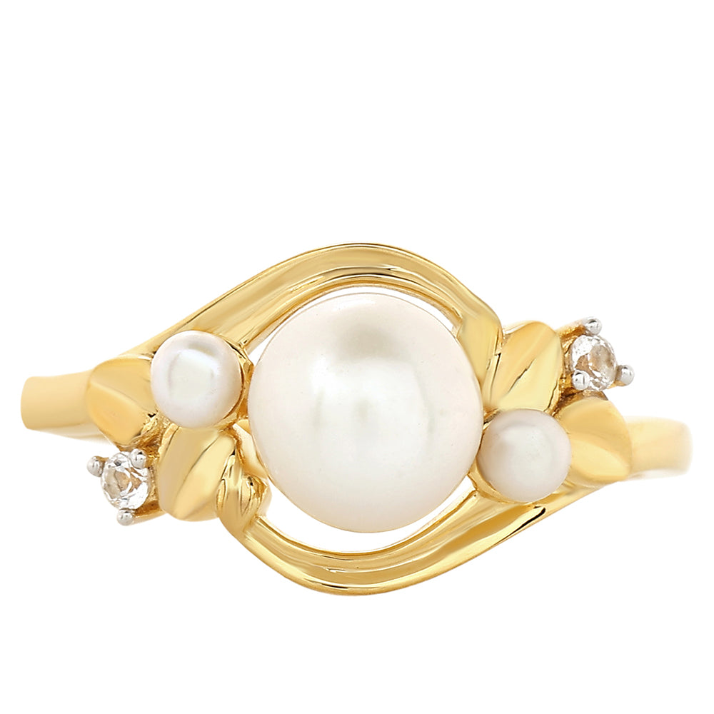 Pozlátený Strieborný Prsteň s Barokovou Sladkovodnou Kultivovanou Perlou a Bielym Topásom