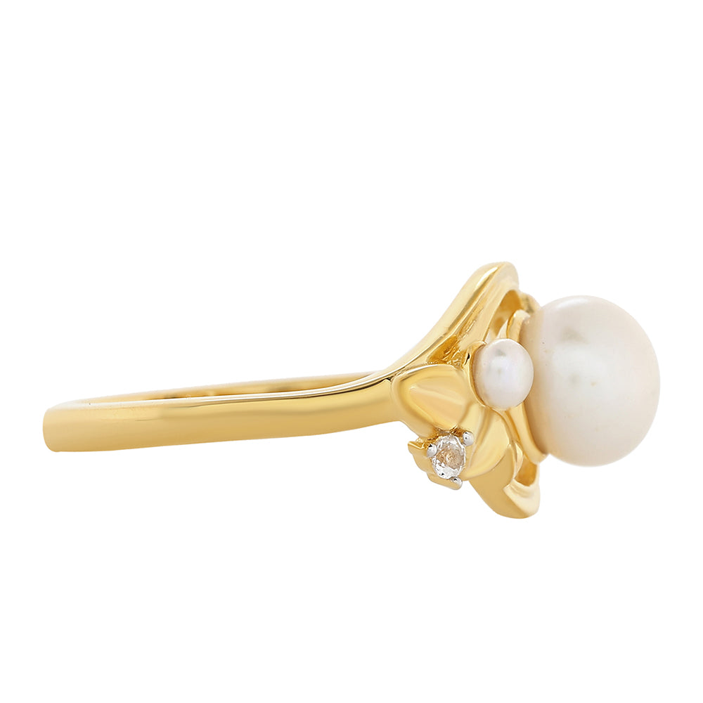 Pozlátený Strieborný Prsteň s Barokovou Sladkovodnou Kultivovanou Perlou a Bielym Topásom 2 