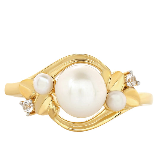 Pozlátený Strieborný Prsteň s Barokovou Sladkovodnou Kultivovanou Perlou a Bielym Topásom