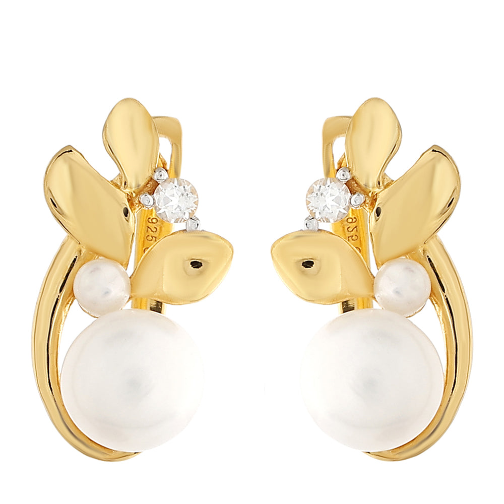Pozlátené Strieborné Náušnice s Barokovou Sladkovodnou Kultivovanou Perlou a Bielym Topásom