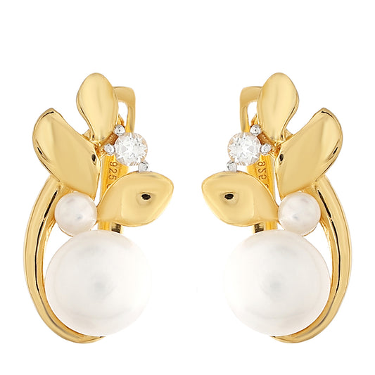Pozlátené Strieborné Náušnice s Barokovou Sladkovodnou Kultivovanou Perlou a Bielym Topásom