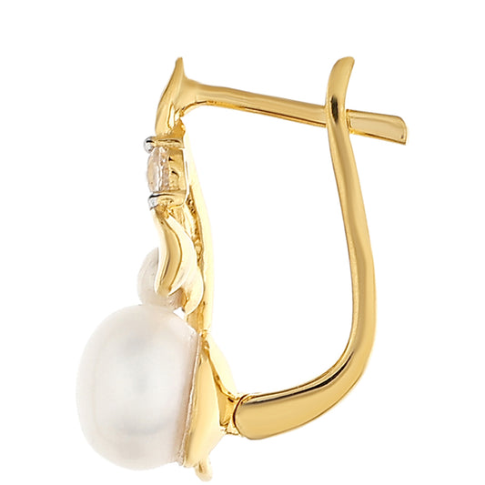 Pozlátené Strieborné Náušnice s Barokovou Sladkovodnou Kultivovanou Perlou a Bielym Topásom