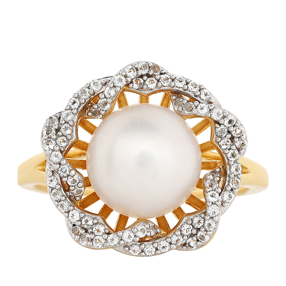 Pozlátený Strieborný Prsteň s Barokovou Sladkovodnou Kultivovanou Perlou a Bielym Topásom 1 