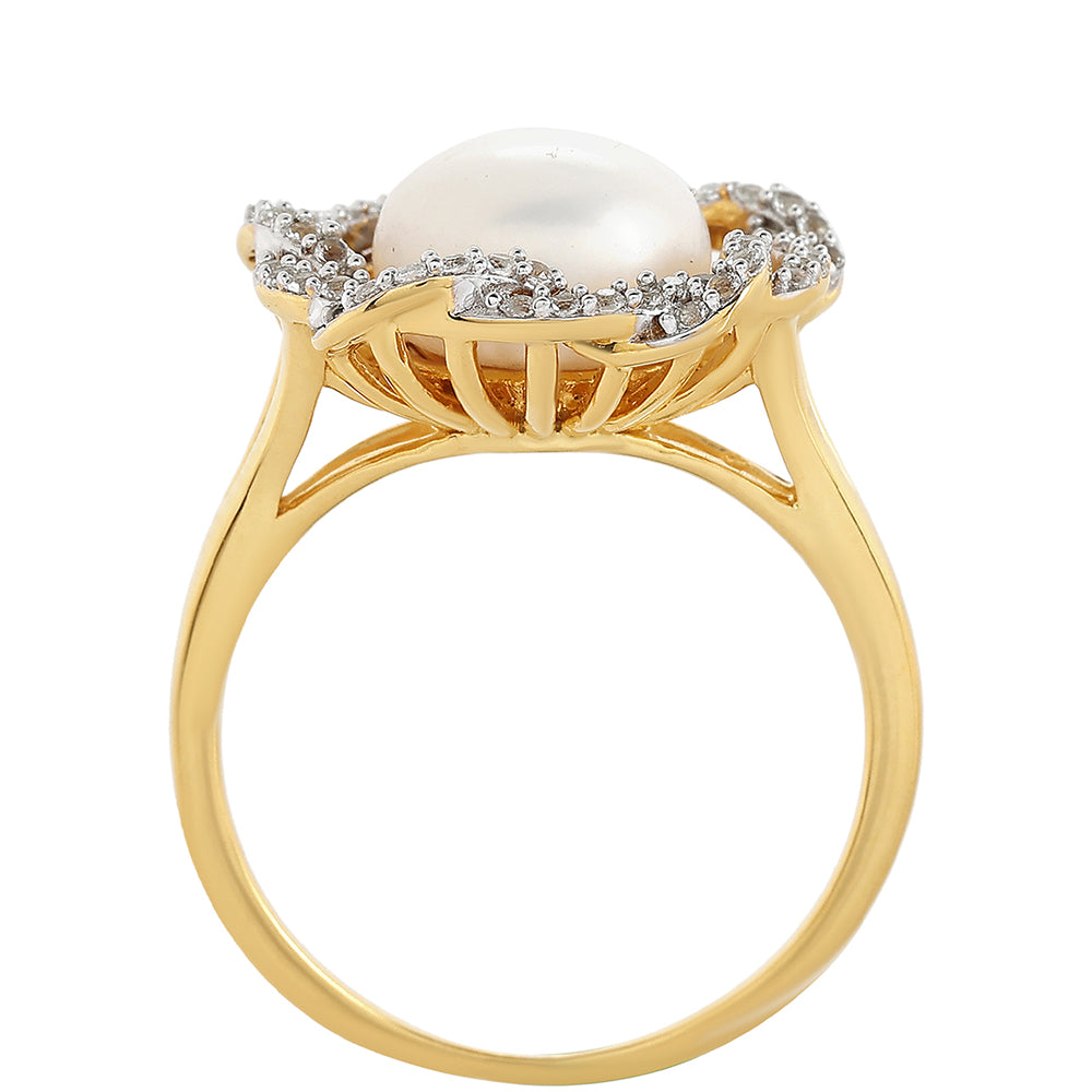 Pozlátený Strieborný Prsteň s Barokovou Sladkovodnou Kultivovanou Perlou a Bielym Topásom