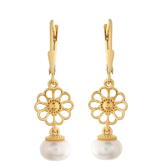 Pozlátené Strieborné Náušnice s Barokovou Sladkovodnou Kultivovanou Perlou