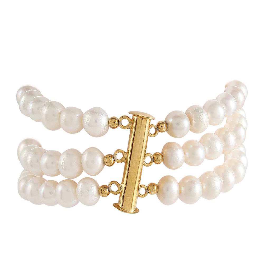 Pozlátený Strieborný Náramok s Barokovou Sladkovodnou Kultivovanou Perlou 4 