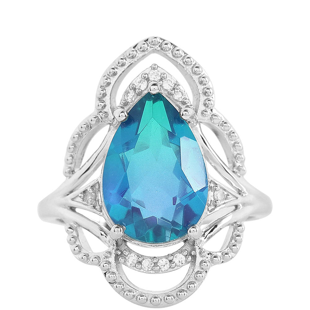 Strieborný Prsteň s Pávím Kremeňom a Bielym Topásom