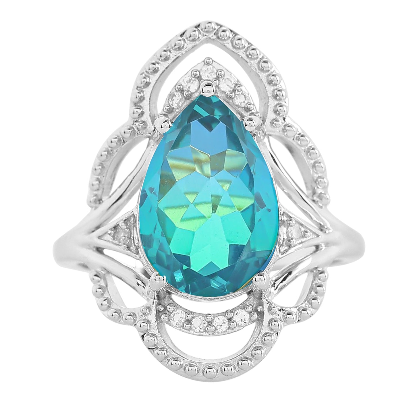 Strieborný Prsteň s Pávím Kremeňom a Bielym Topásom