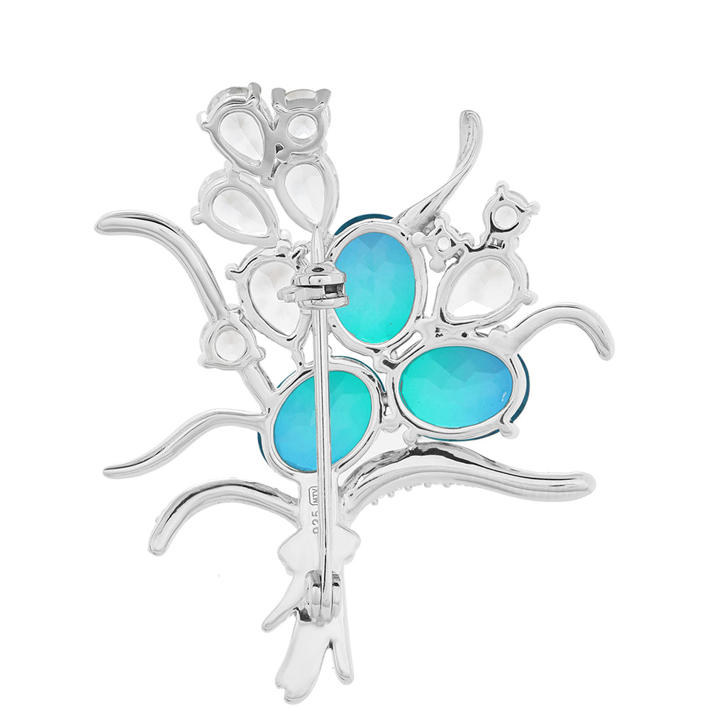 Strieborný Brošňa s Pávím Kremeňom a Bielym Topásom 2 